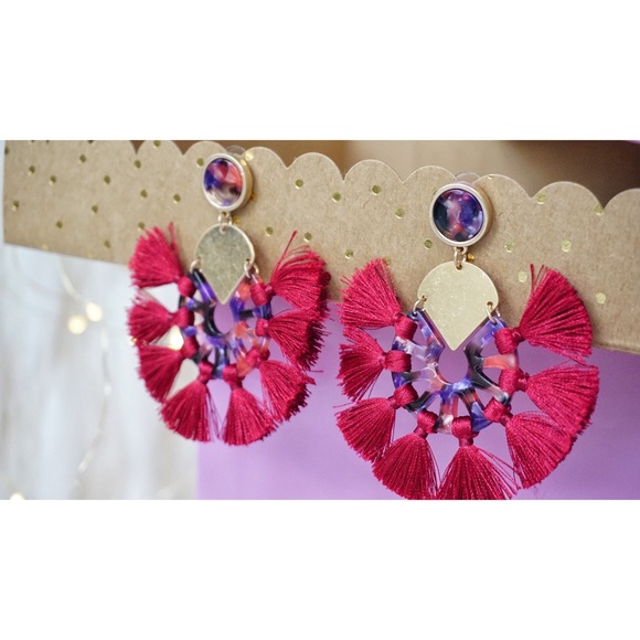 NEW! Acrylic Stud Post Tassel Hoop Earrings - Picture 6 of 11